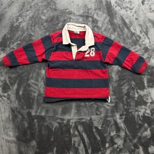 Old Navy Rugby Polo Shirt Baby 2T Red Navy Blue Striped Long Sleeve Graphic